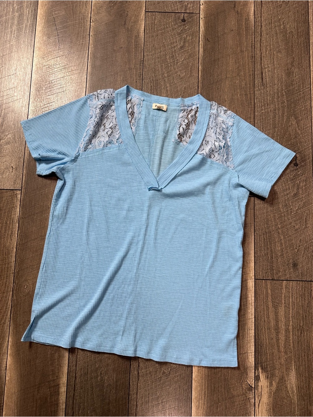 POL Lace Waffleknit Short Sleeve Top